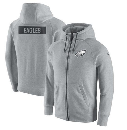 Men's Philadelphia Eagles Nike Ash Gridiron Gray 2.0 Full-Zip Hoodie